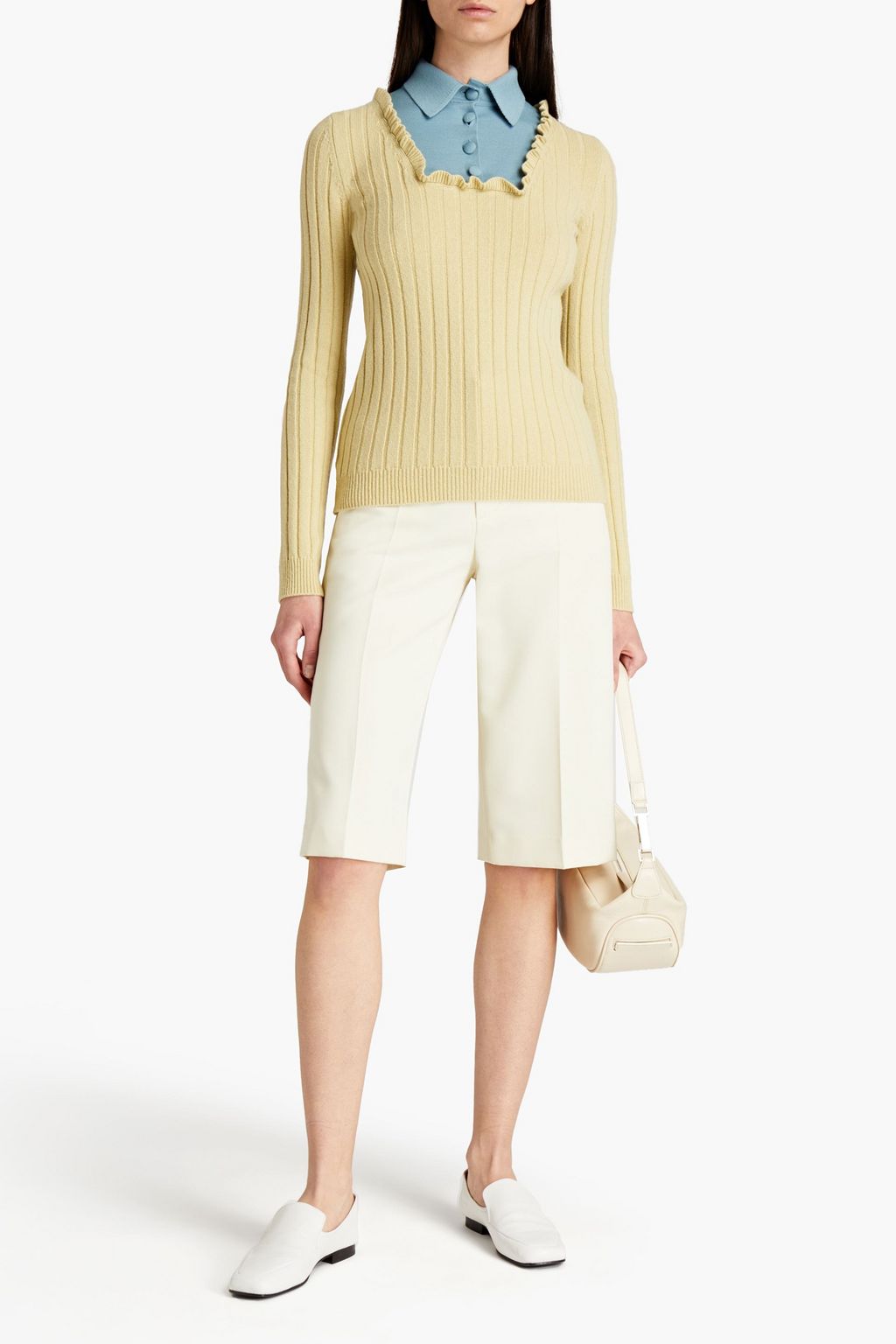 VALENTINO GARAVANI Two-tone ribbed wool and cashmere-blend sweater