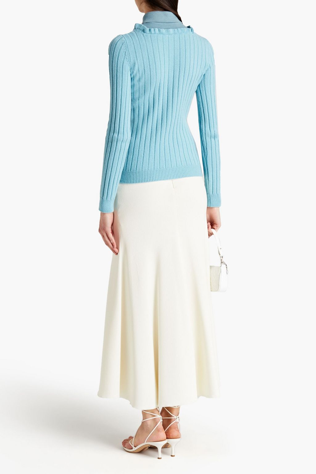 VALENTINO GARAVANI Two-tone ribbed wool and cashmere-blend sweater