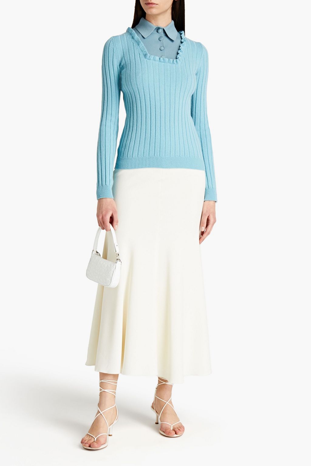VALENTINO GARAVANI Two-tone ribbed wool and cashmere-blend sweater