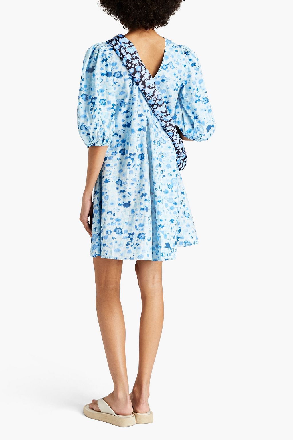 GANNI Printed cotton-poplin mini dress