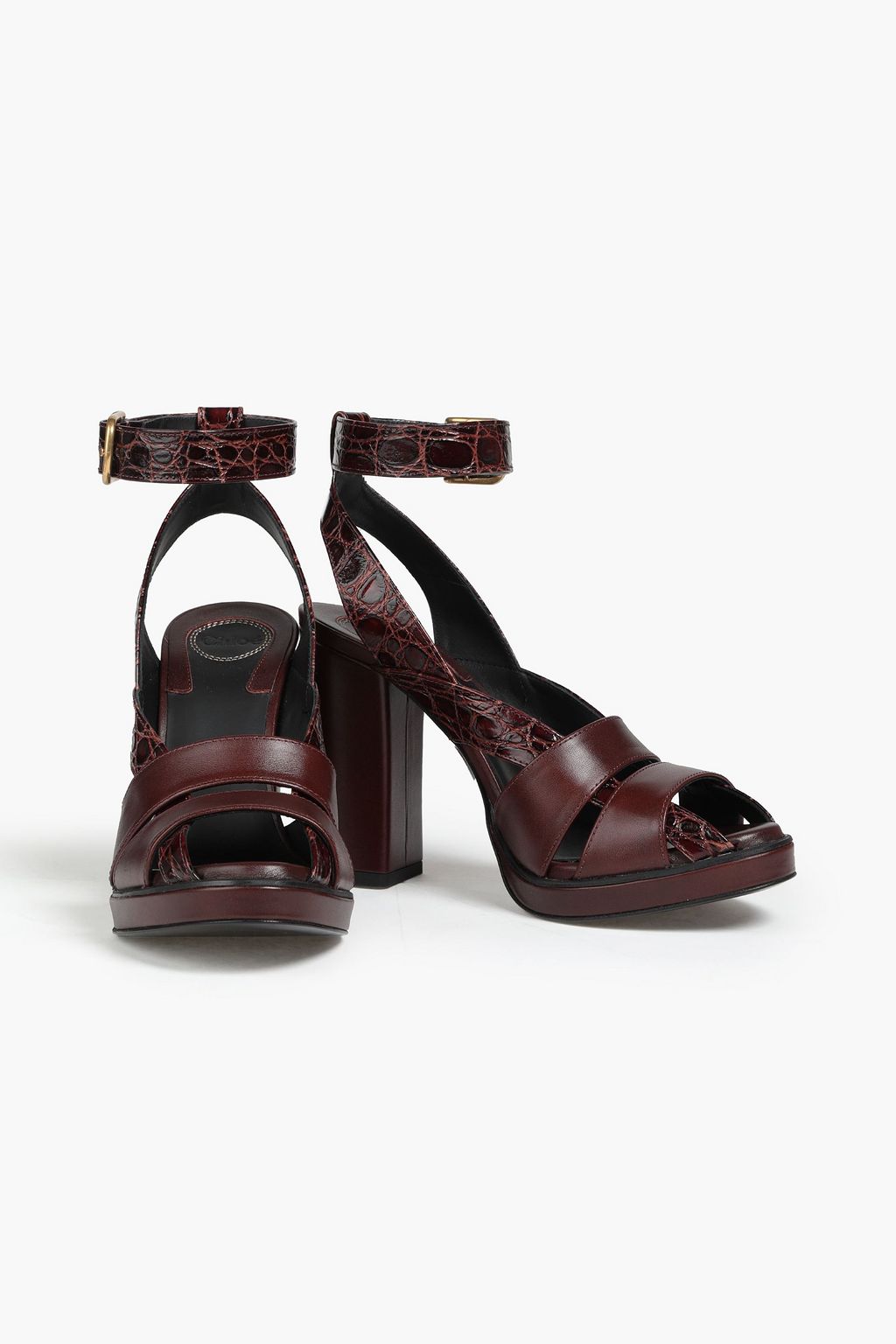 CHLOÉ Croc-effect and smooth leather sandals