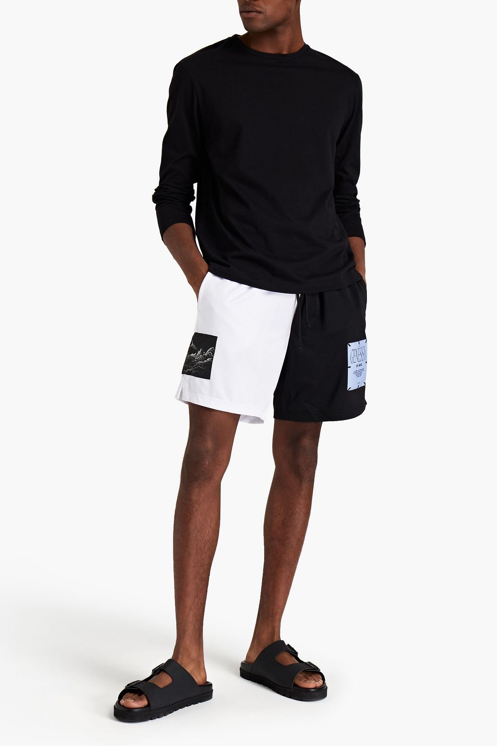 MCQ ALEXANDER MCQUEEN Appliquéd two-tone stretch-jersey shorts