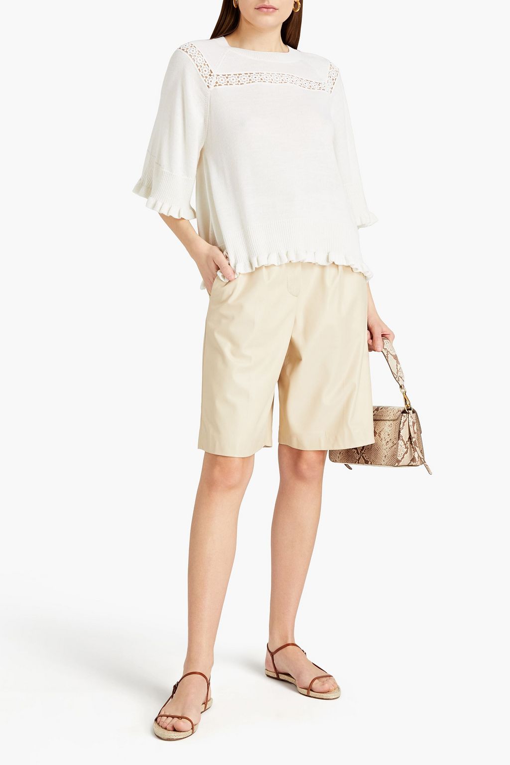 SEE BY CHLOÉ Macramé-trimmed ruffled wool-blend sweater