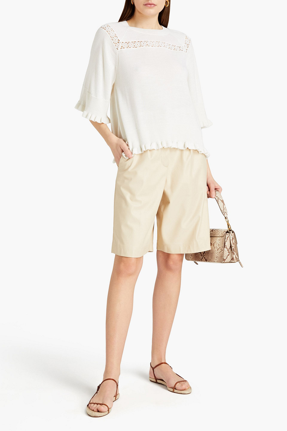 See By Chloé Macramé-trimmed Ruffled Wool-blend Jumper In White
