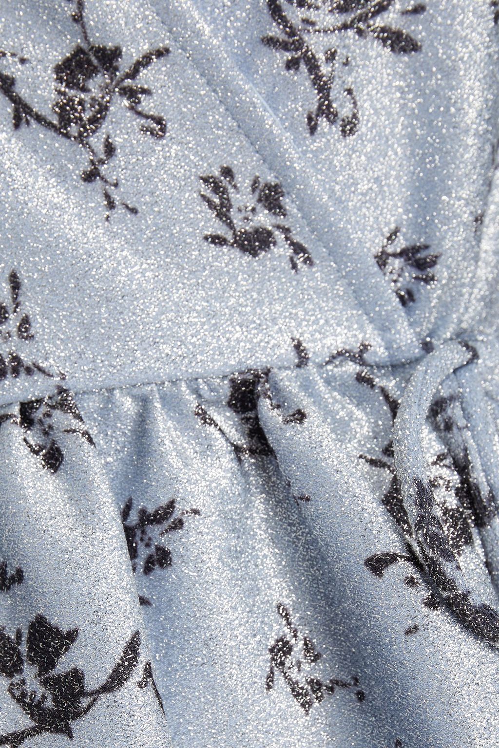 GANNI Printed metallic jersey wrap blouse