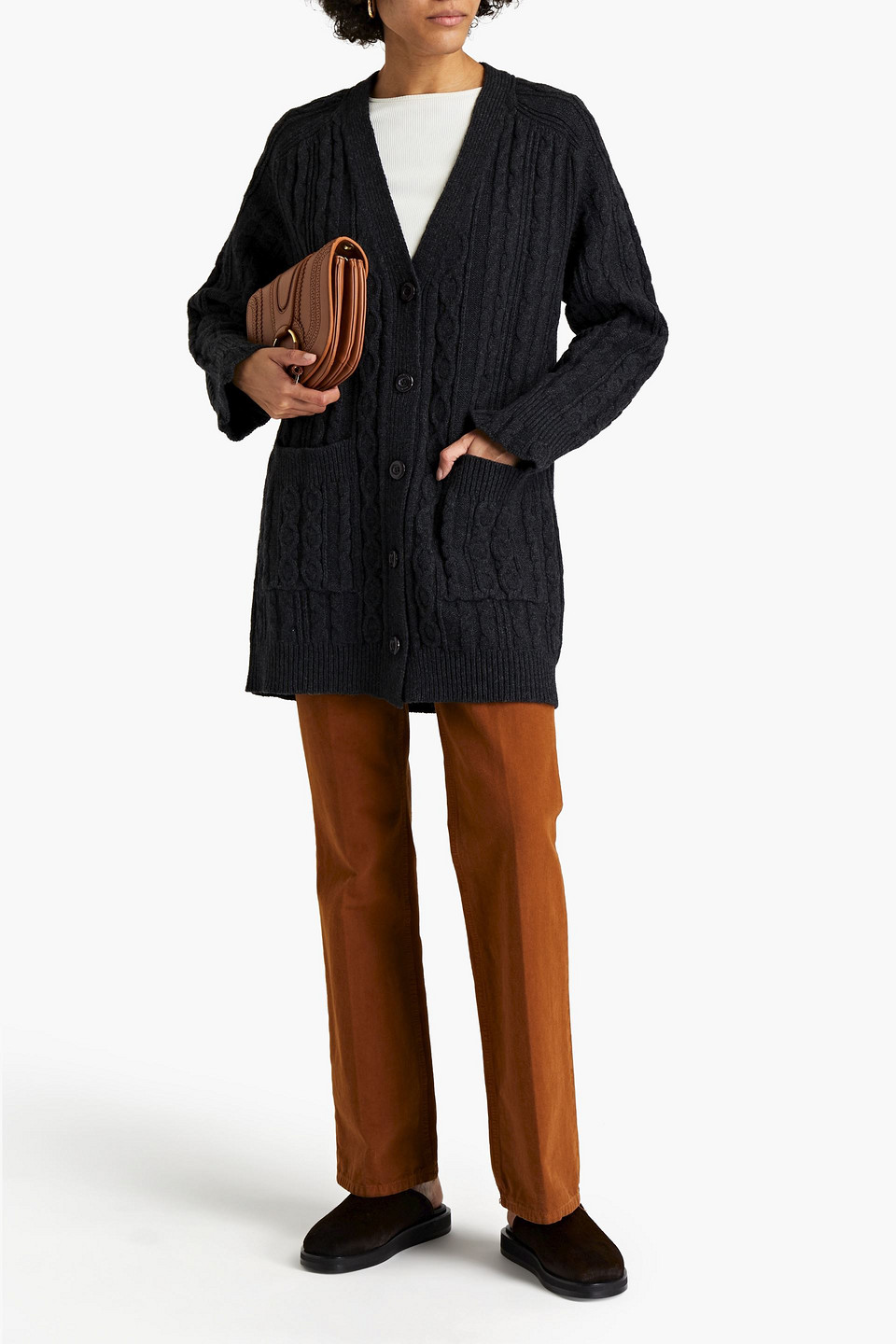 See By Chloé Oversized Cable-knit Wool-blend Cardigan In Anthracite