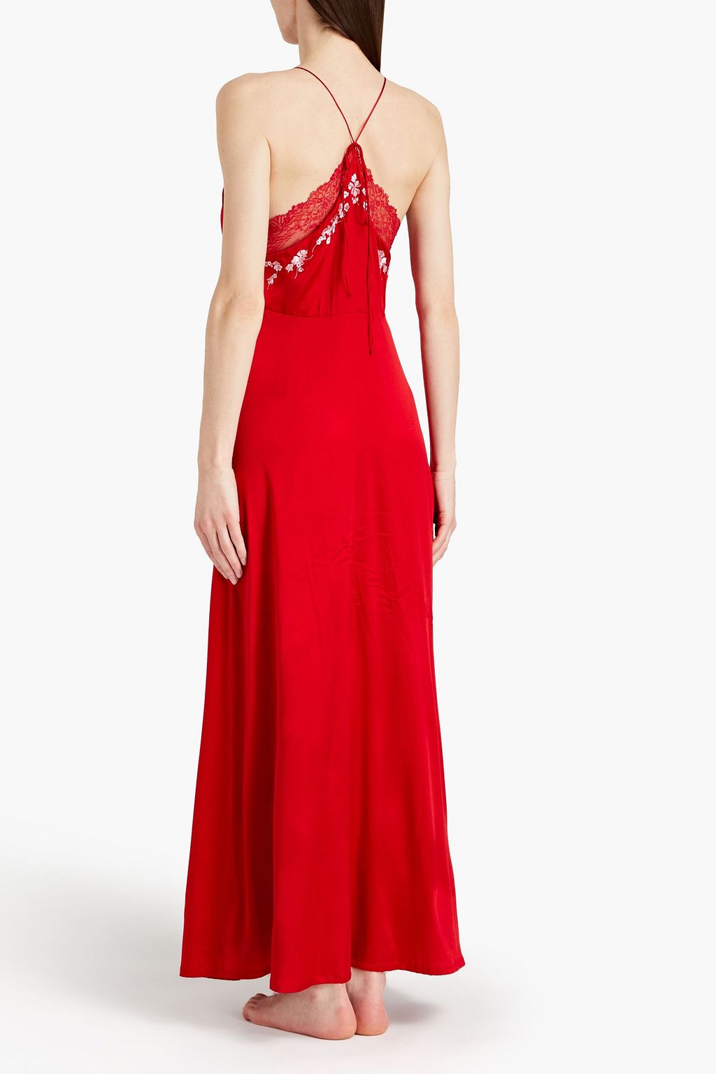 LA PERLA Lace-trimmed stretch-silk satin slip