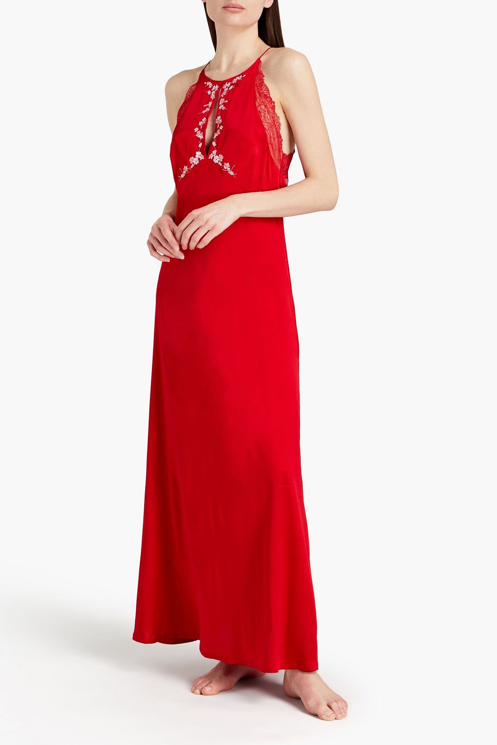 LA PERLA Lace-trimmed stretch-silk satin slip