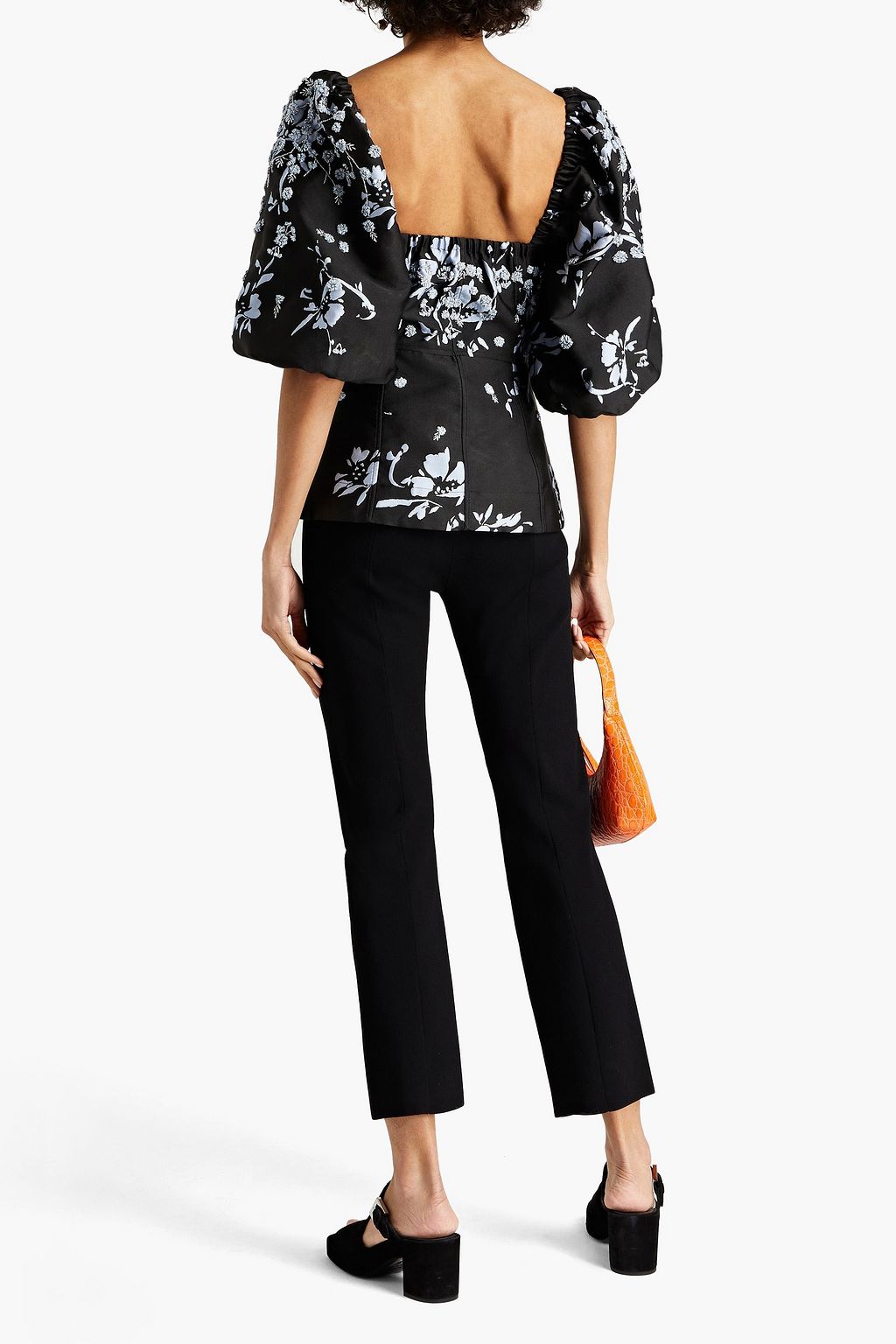 GANNI Embellished floral-print twill peplum top
