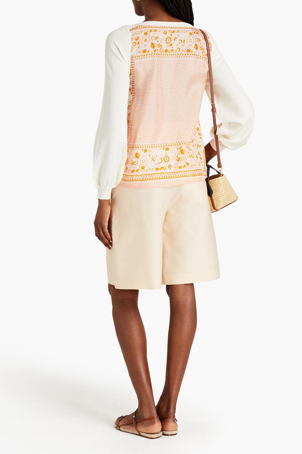 SEE BY CHLOÉ Printed silk-paneled stretch-knit sweater