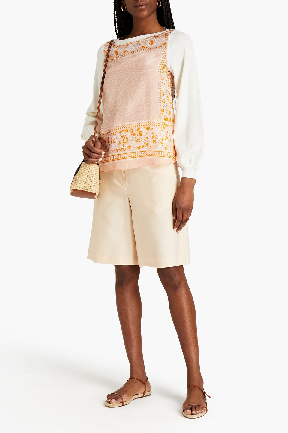 See By Chloé Printed Silk-paneled Stretch-knit Jumper