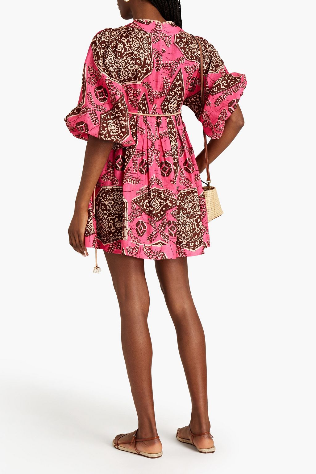 ZIMMERMANN Lulu Plunge belted printed linen-gauze mini dress