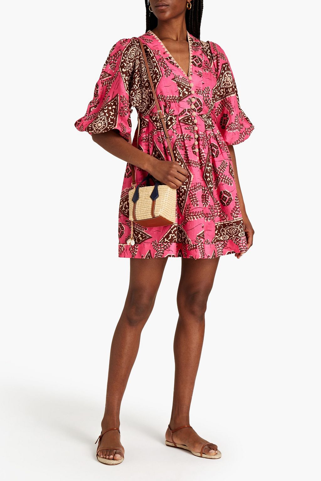 ZIMMERMANN Lulu Plunge belted printed linen-gauze mini dress