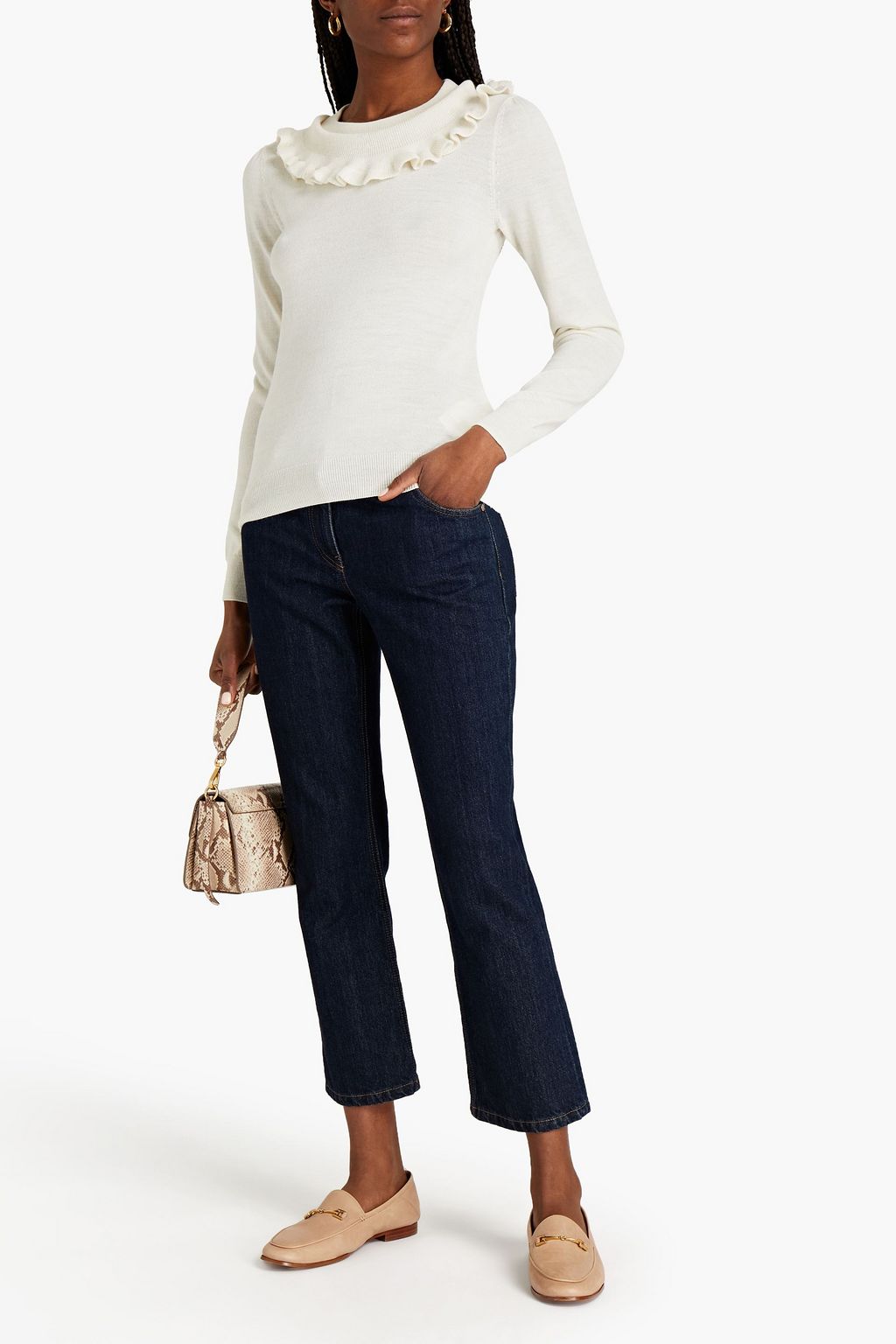 SEE BY CHLOÉ Ruffled mélange stretch-knit sweater