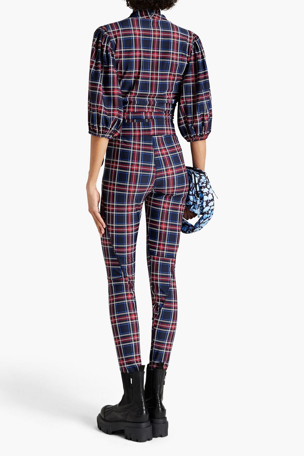 GANNI Checked stretch-jersey leggings