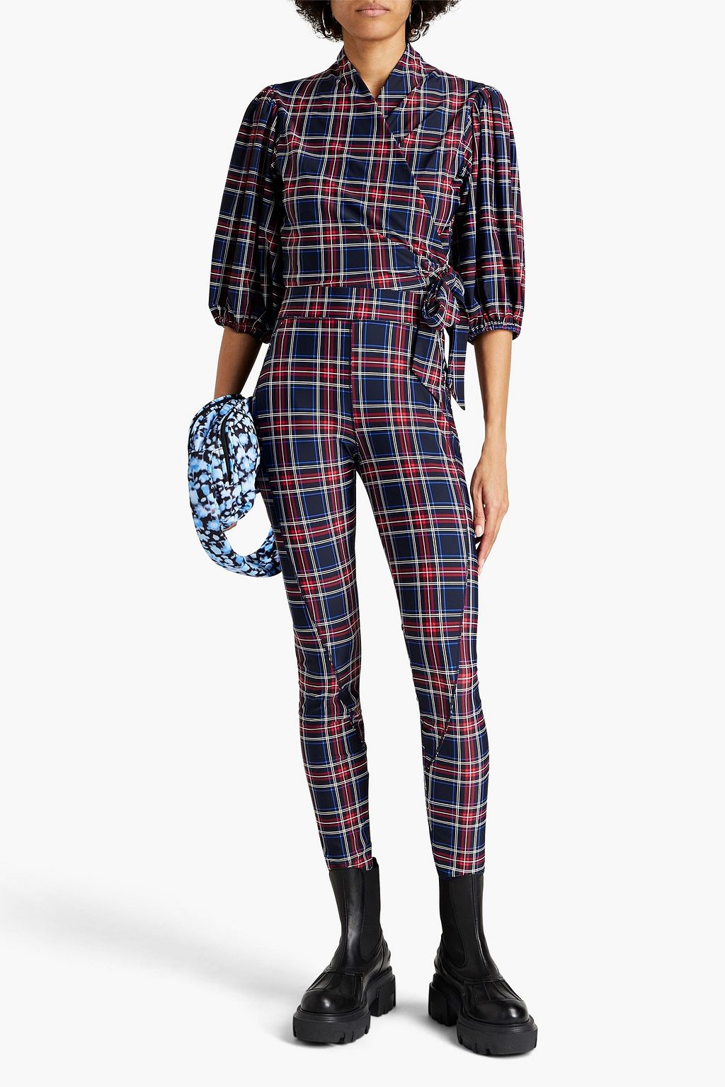 GANNI Checked stretch-jersey leggings