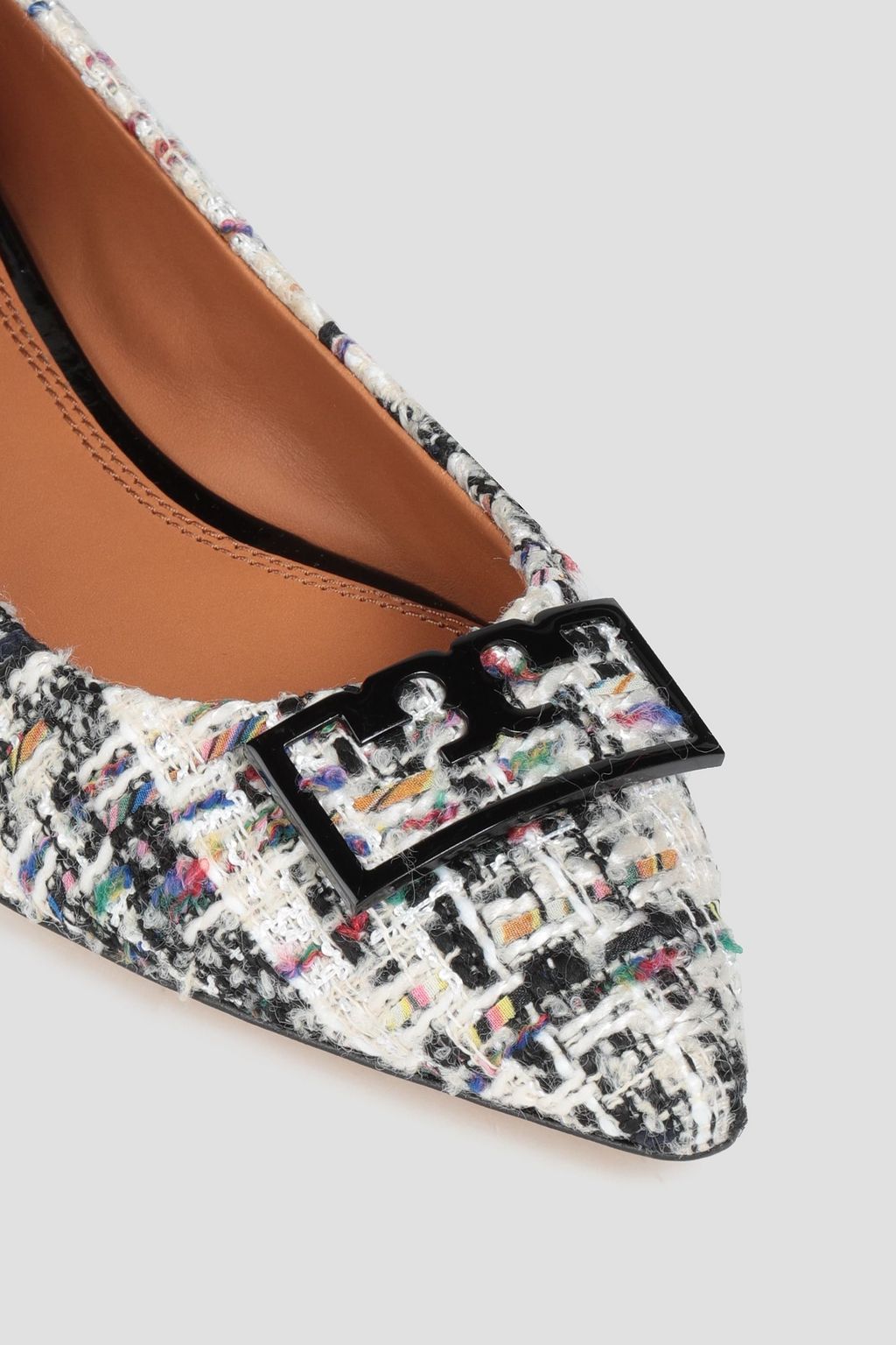 TORY BURCH Gigi embellished bouclé-tweed point-toe flats