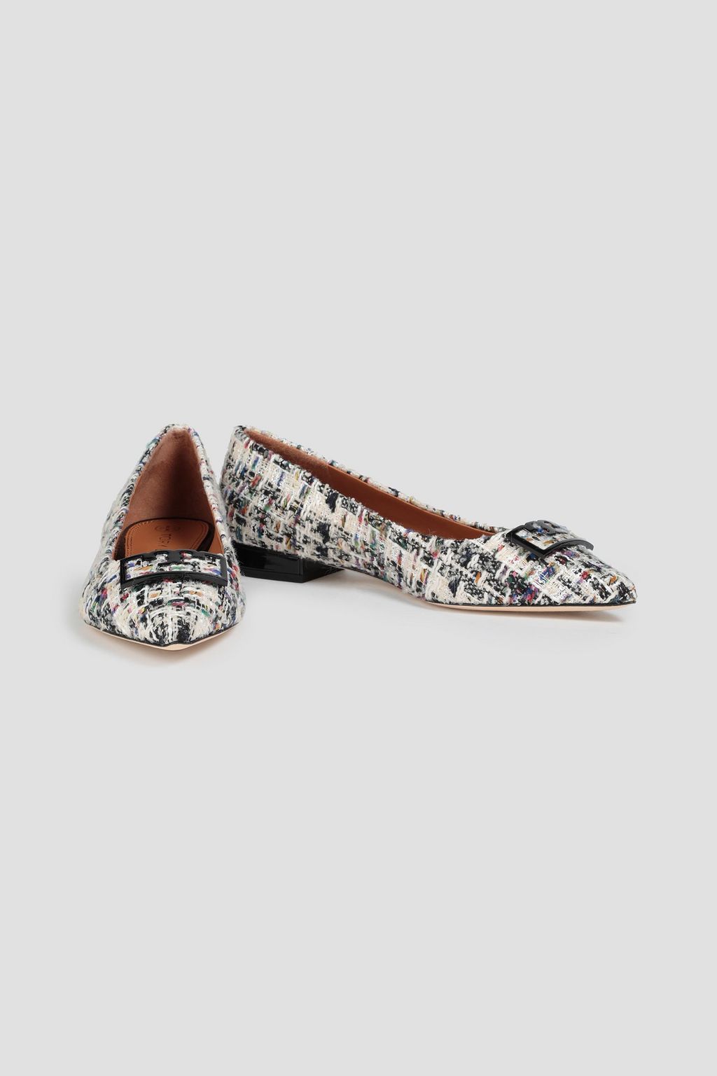 TORY BURCH Gigi embellished bouclé-tweed point-toe flats