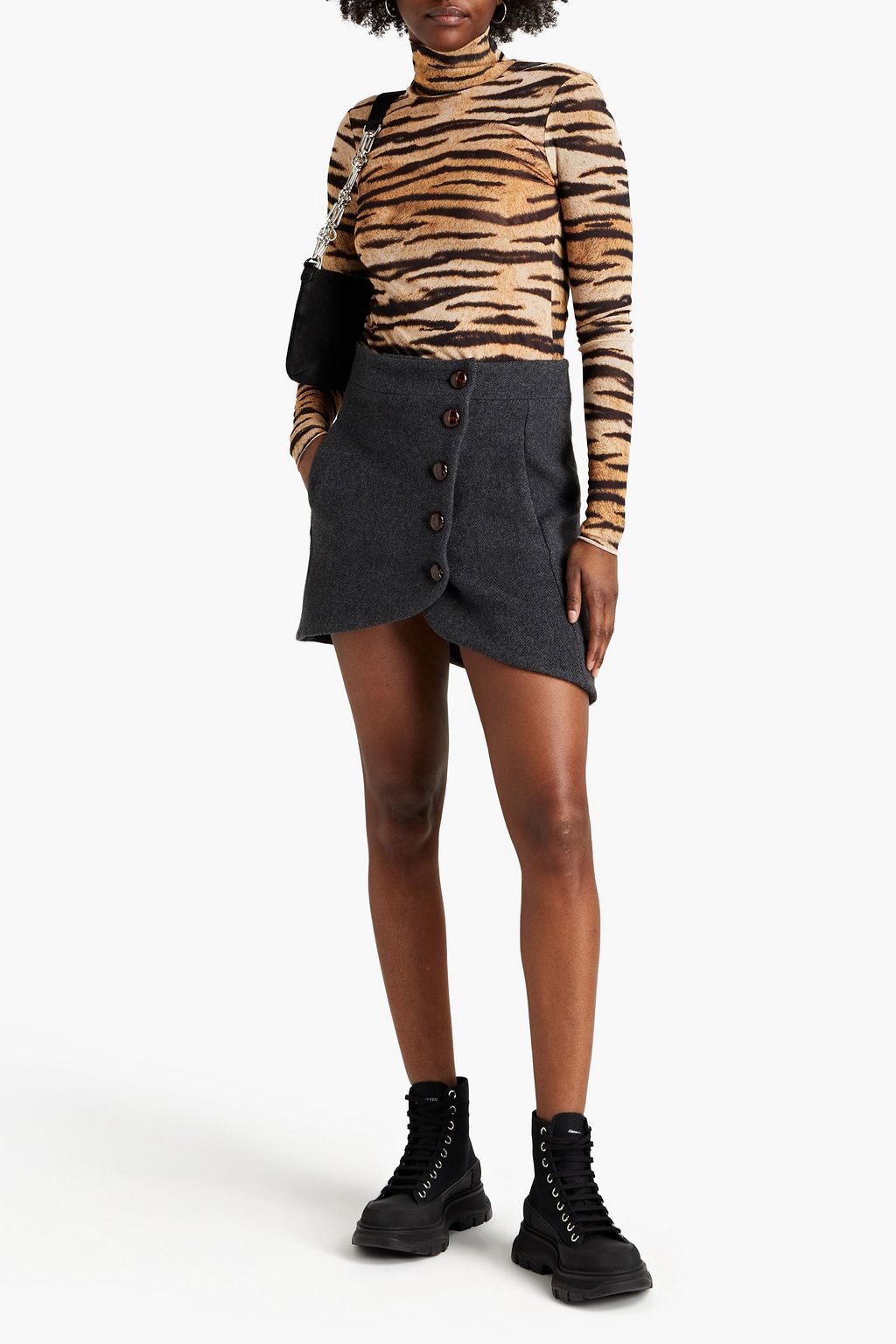 GANNI Mélange wool-blend felt mini skirt