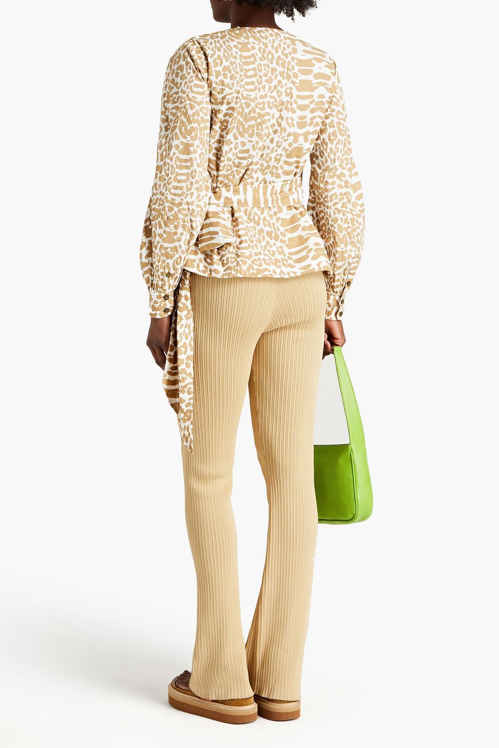 GANNI Printed cotton-poplin wrap blouse
