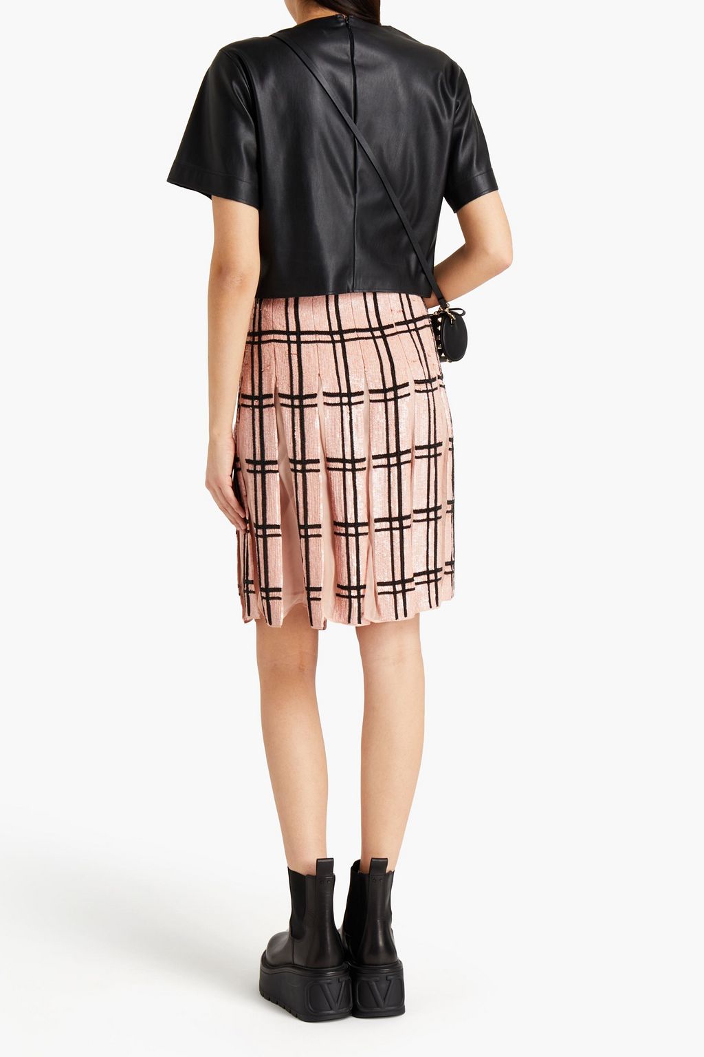 VALENTINO GARAVANI Pleated checked sequined silk-chiffon skirt
