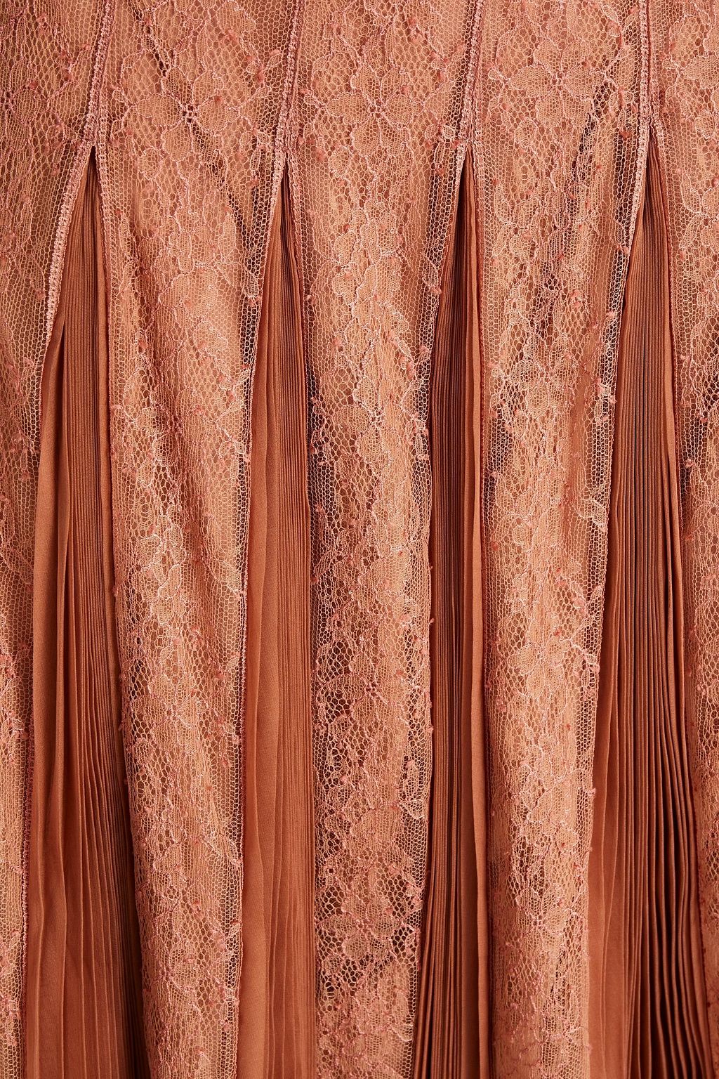 VALENTINO GARAVANI Pleated corded lace and silk-chiffon midi skirt