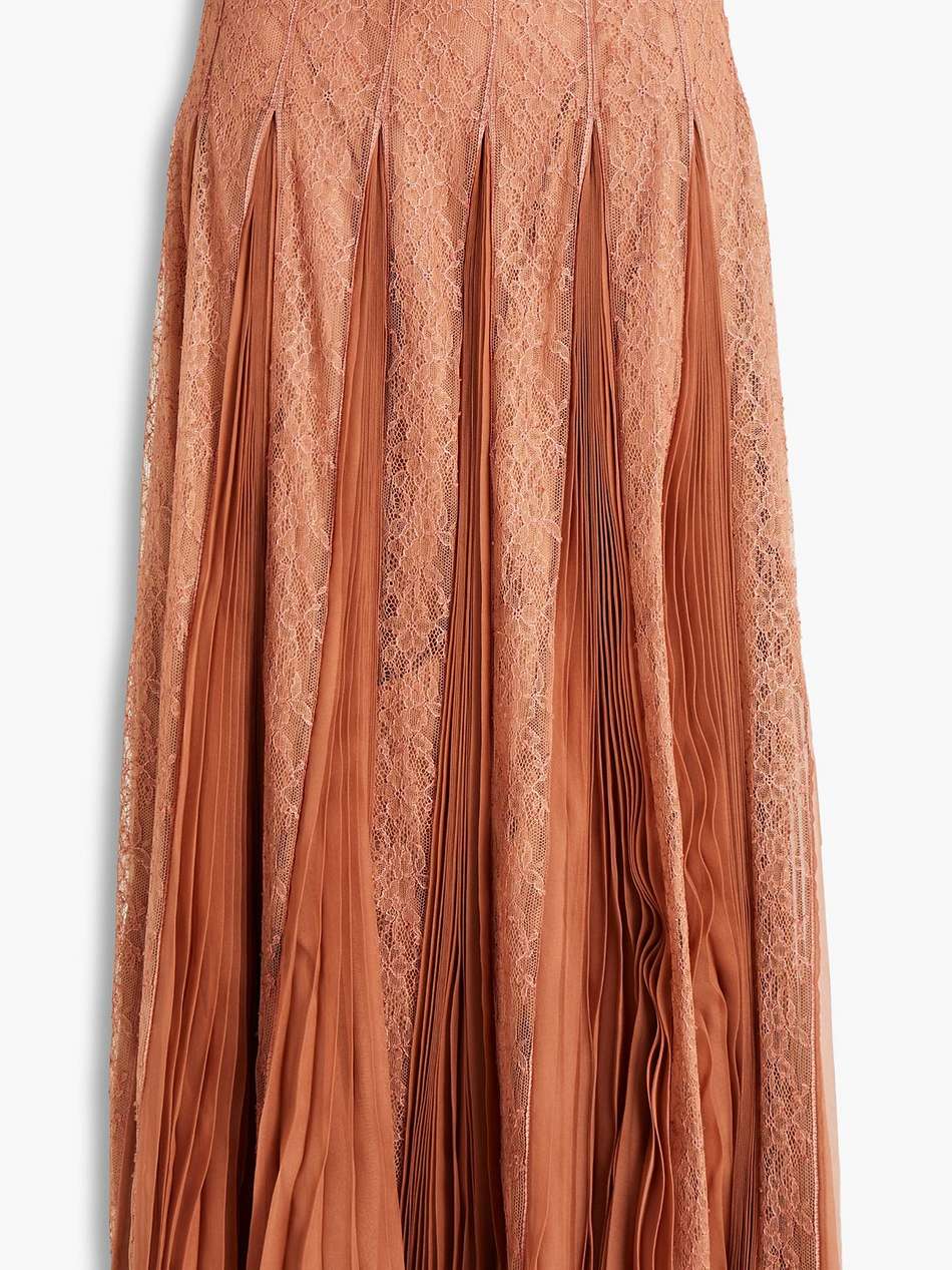 pleated corded lace and silk-chiffon midi skirt