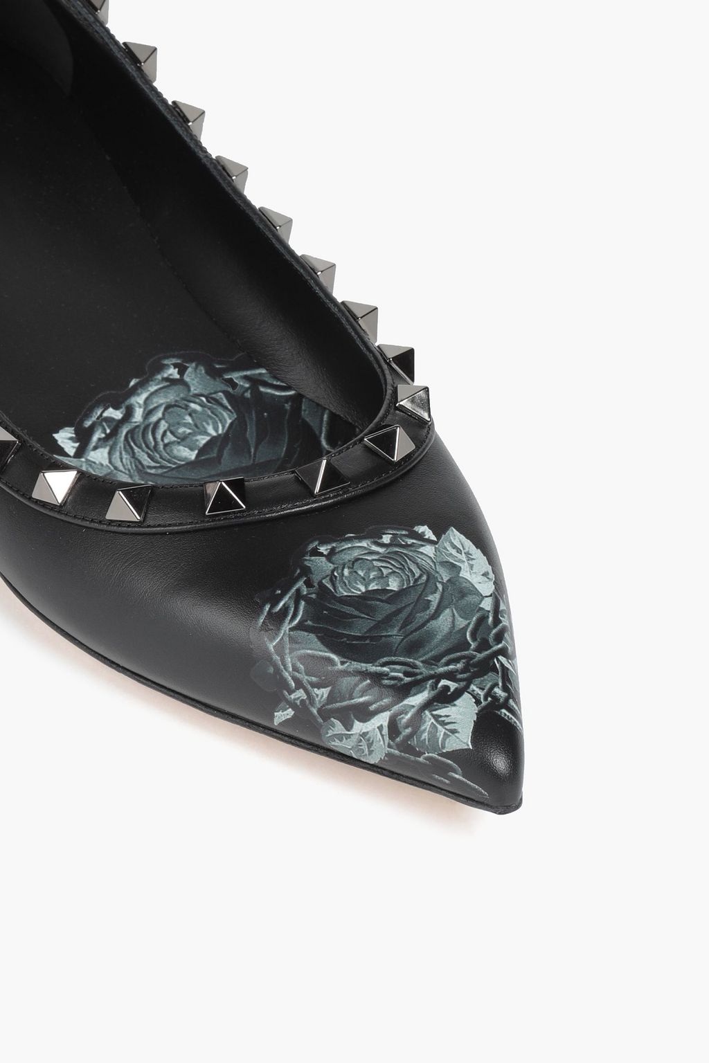 VALENTINO GARAVANI Rockstud floral-print leather point-toe flats
