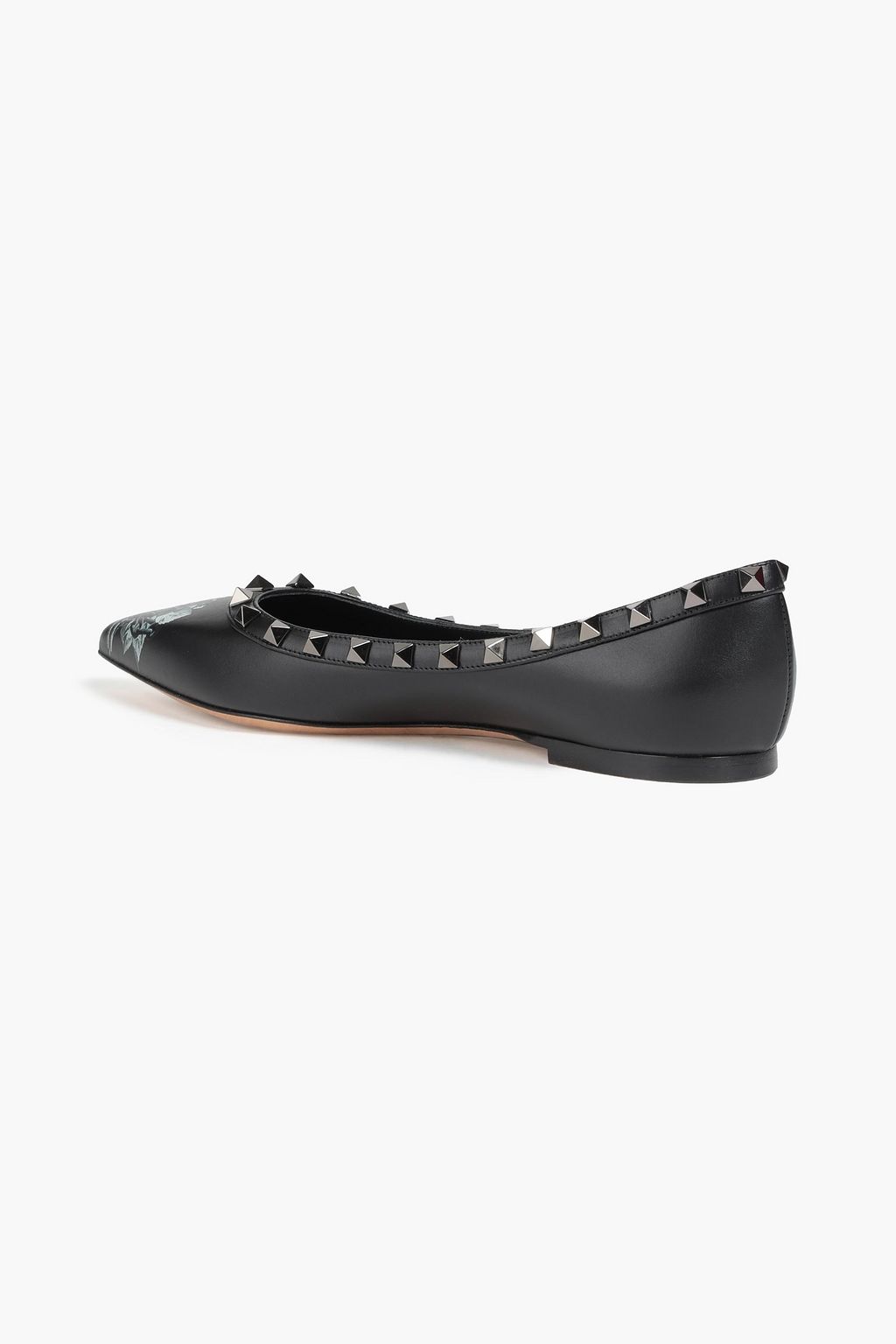 VALENTINO GARAVANI Rockstud floral-print leather point-toe flats