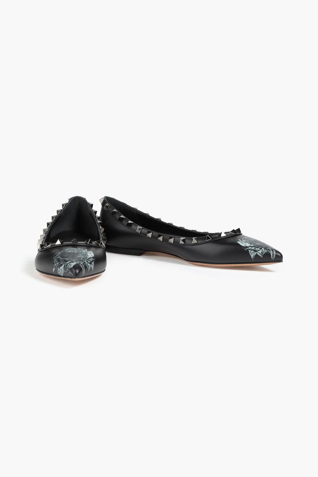 VALENTINO GARAVANI Rockstud floral-print leather point-toe flats