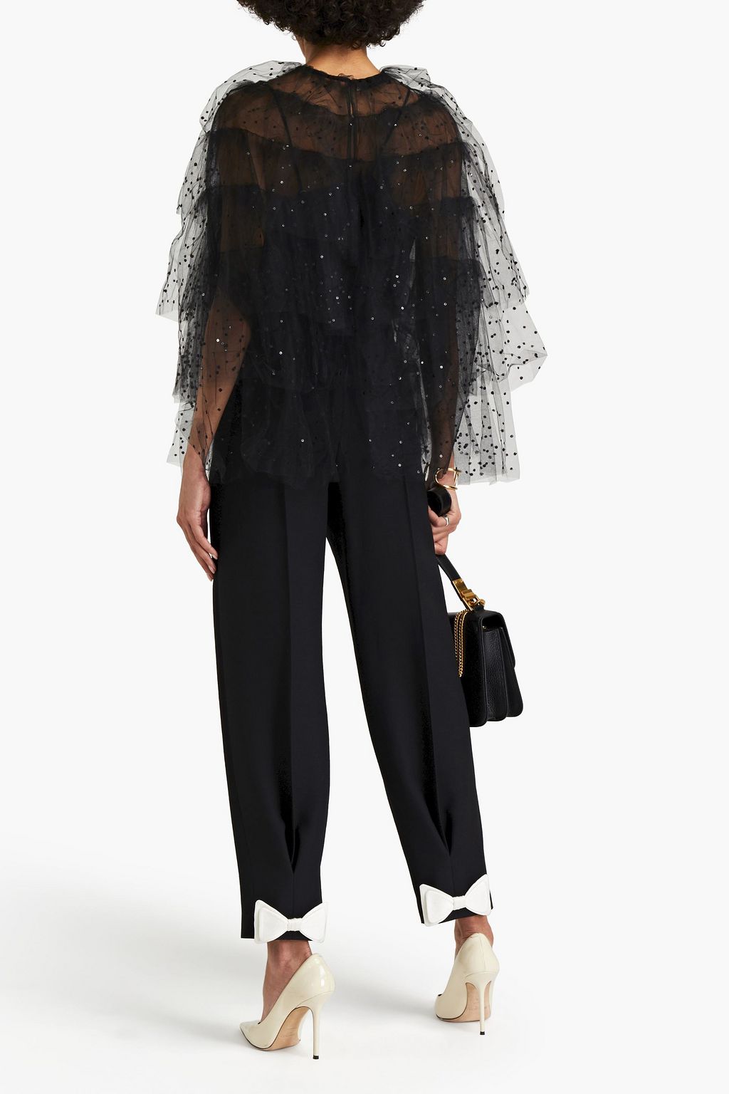 VALENTINO GARAVANI Cape-effect sequined tulle top