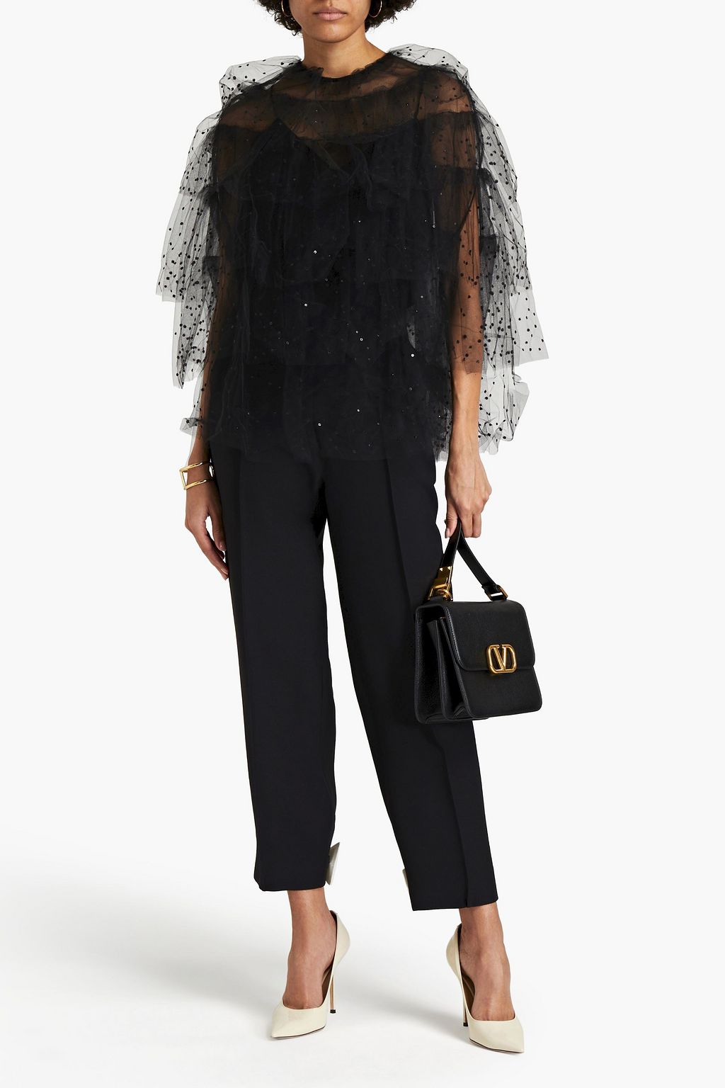 VALENTINO GARAVANI Cape-effect sequined tulle top