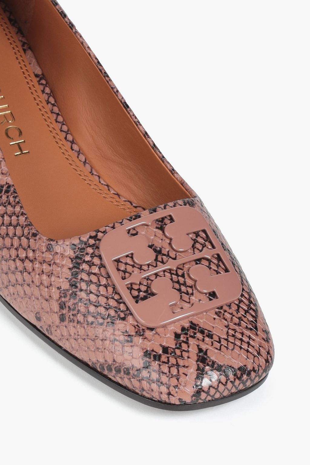 TORY BURCH Georgia embellished snake-effect leather pumps
