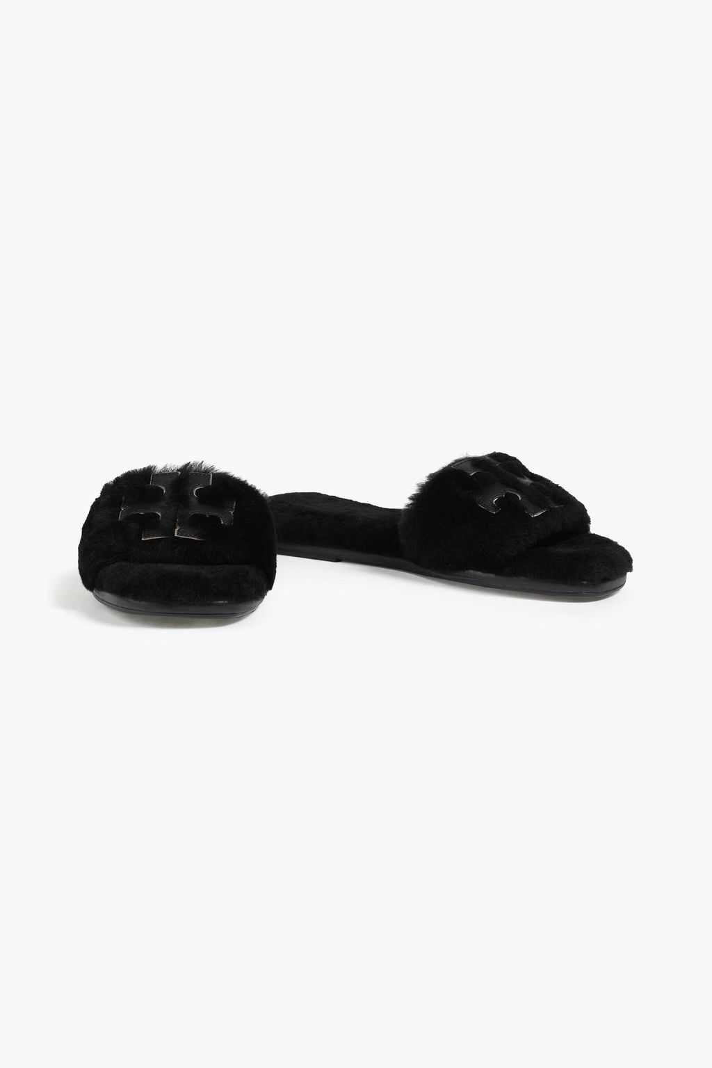 TORY BURCH Double T shearling slides