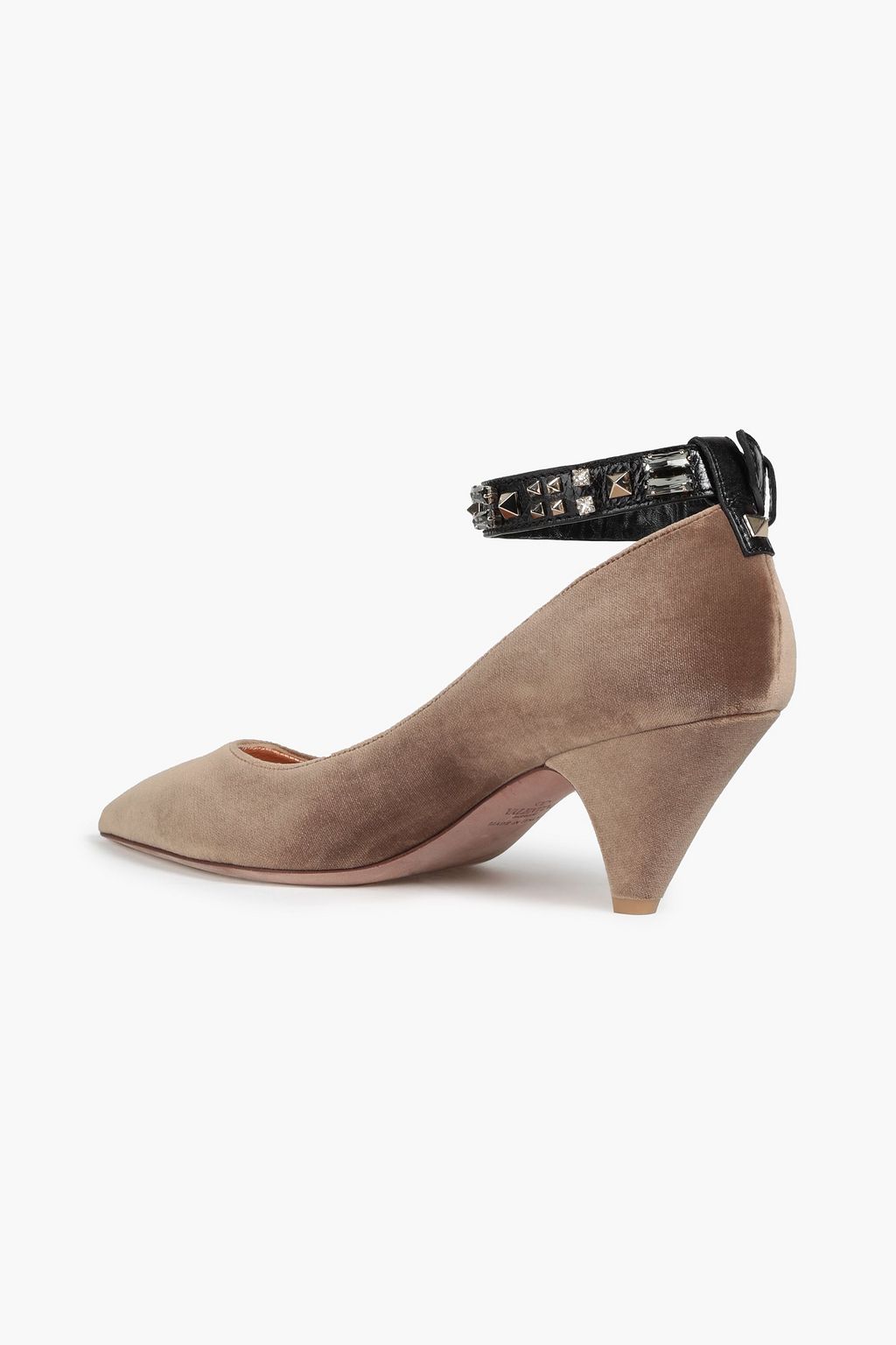 VALENTINO GARAVANI Embellished leather-trimmed velvet pumps
