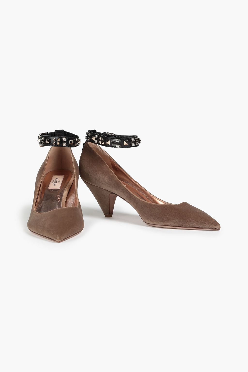 VALENTINO GARAVANI Embellished leather-trimmed velvet pumps