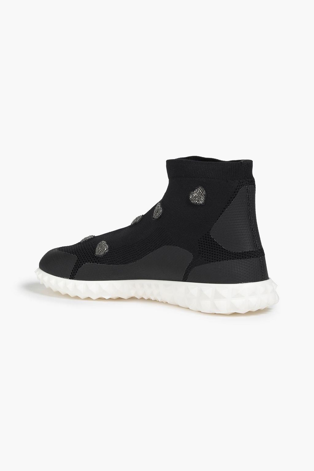 VALENTINO GARAVANI Bead-embellished stretch-knit high-top sneakers