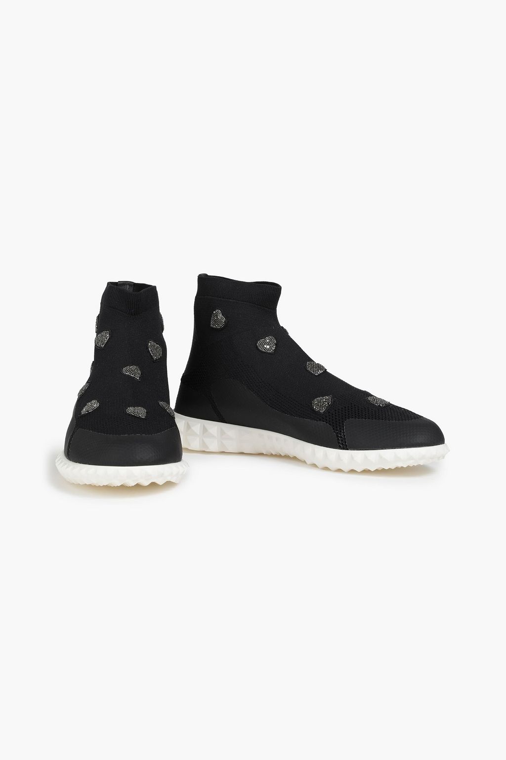 VALENTINO GARAVANI Bead-embellished stretch-knit high-top sneakers