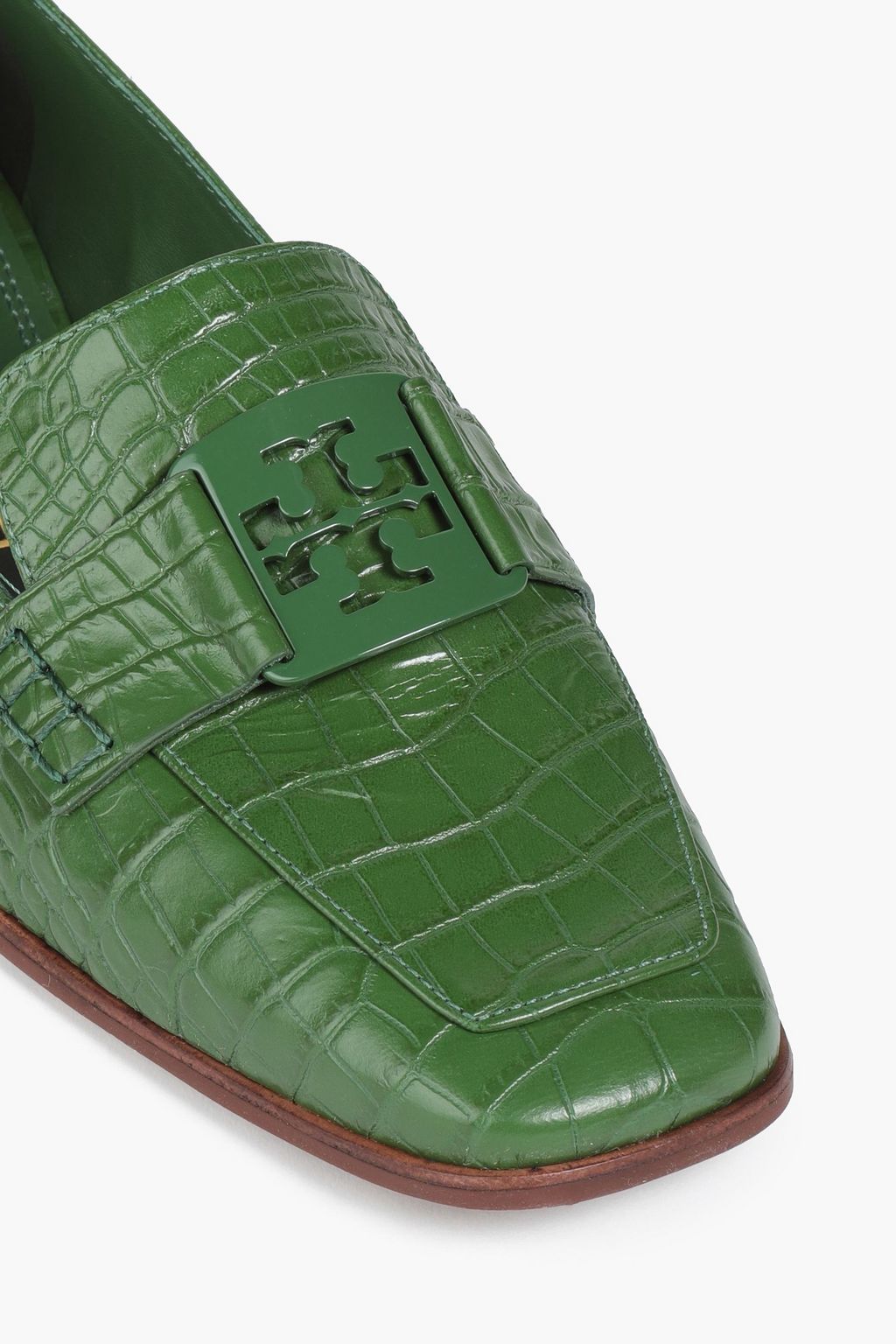 TORY BURCH Embellished croc-effect leather loafers