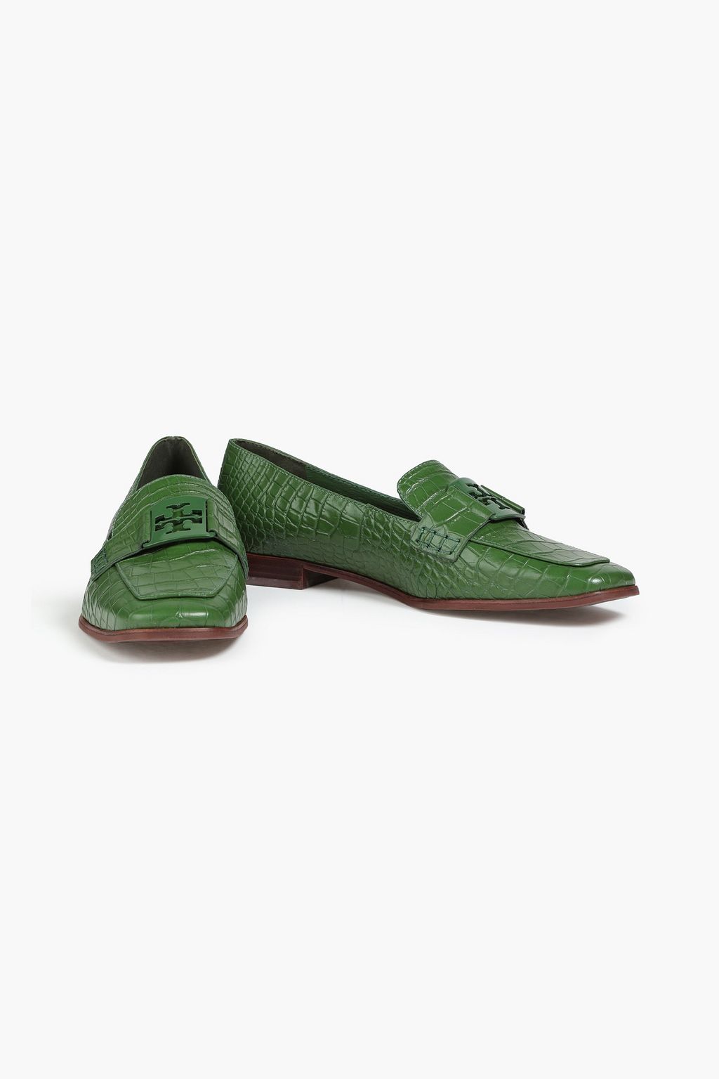 TORY BURCH Embellished croc-effect leather loafers