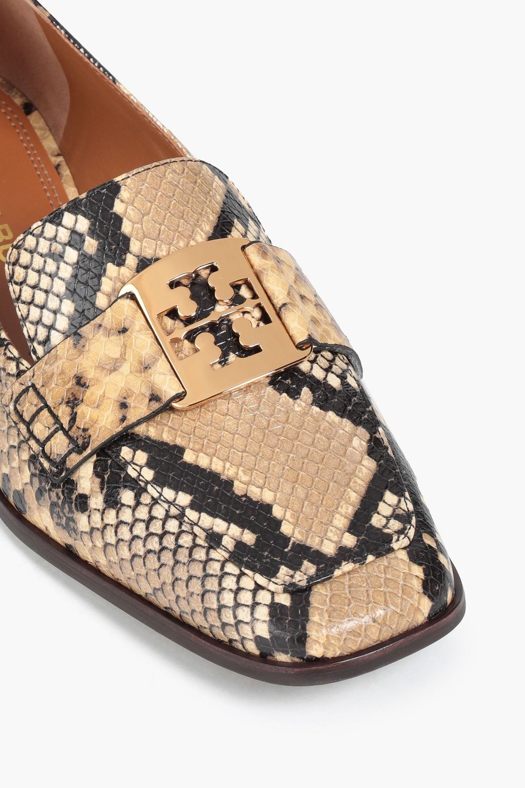 TORY BURCH Georgia embellished snake-effect leather loafers