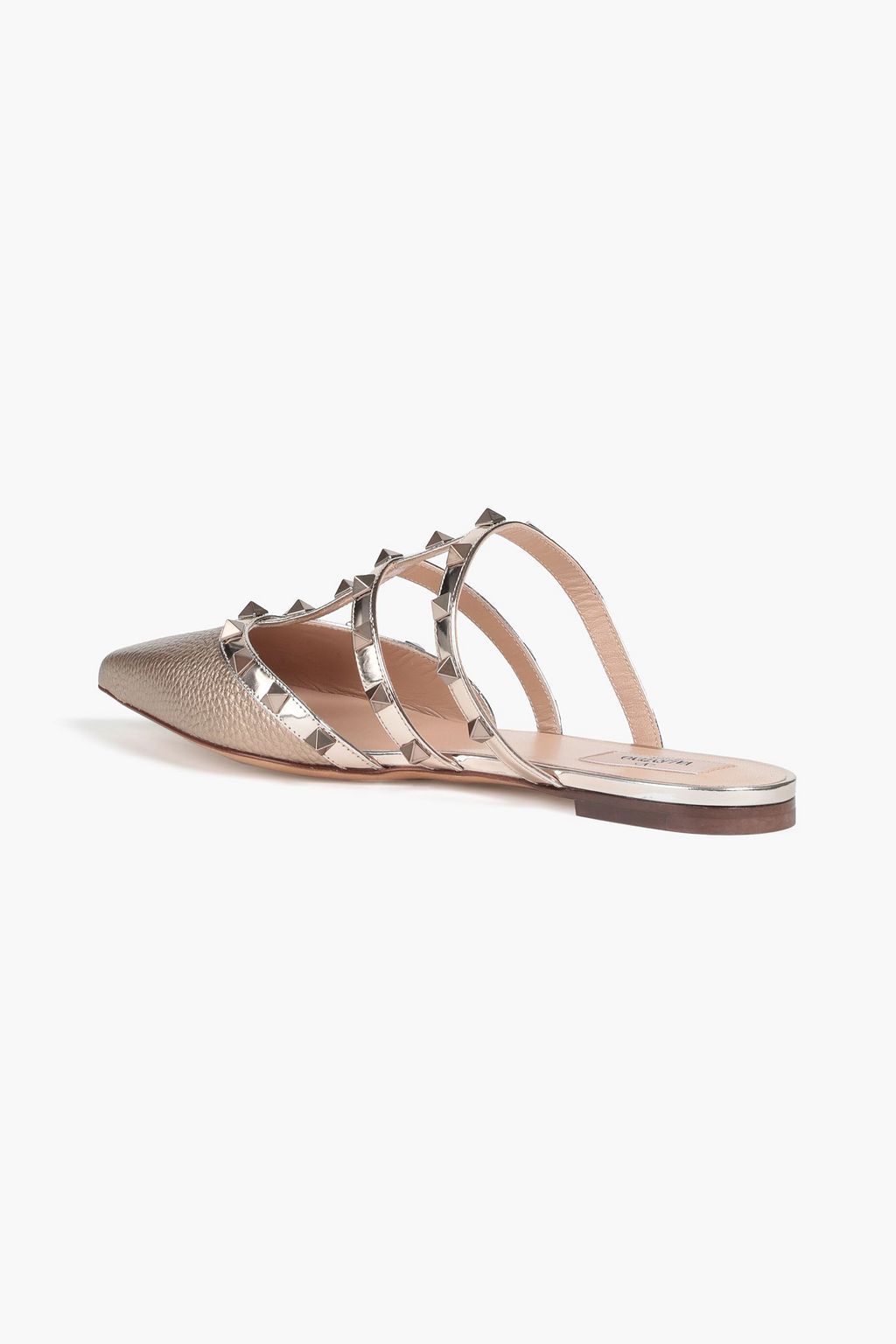 VALENTINO GARAVANI Rockstud metallic pebbled-leather slippers
