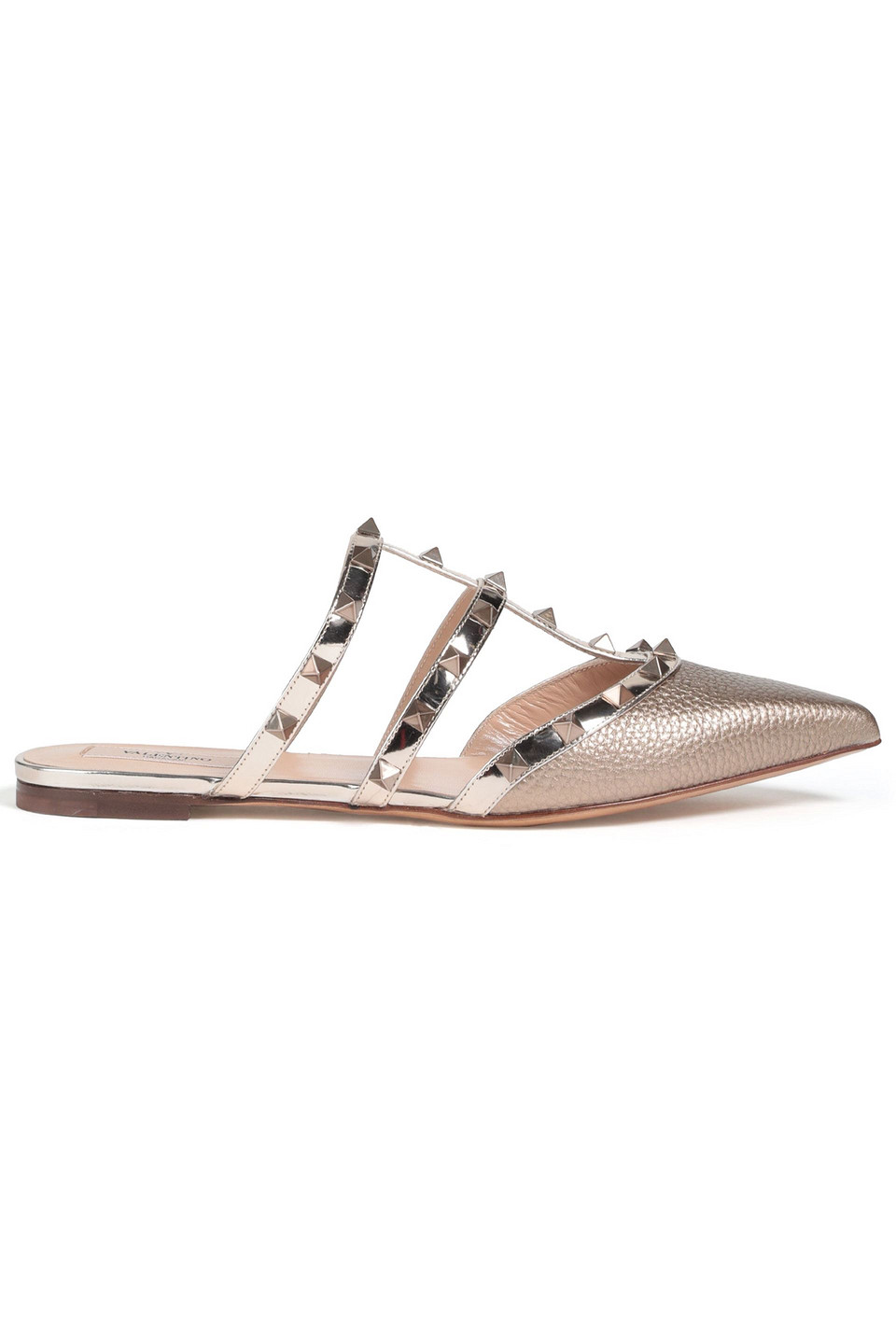 Valentino Garavani Rockstud Metallic Pebbled-leather Mules In Platinum