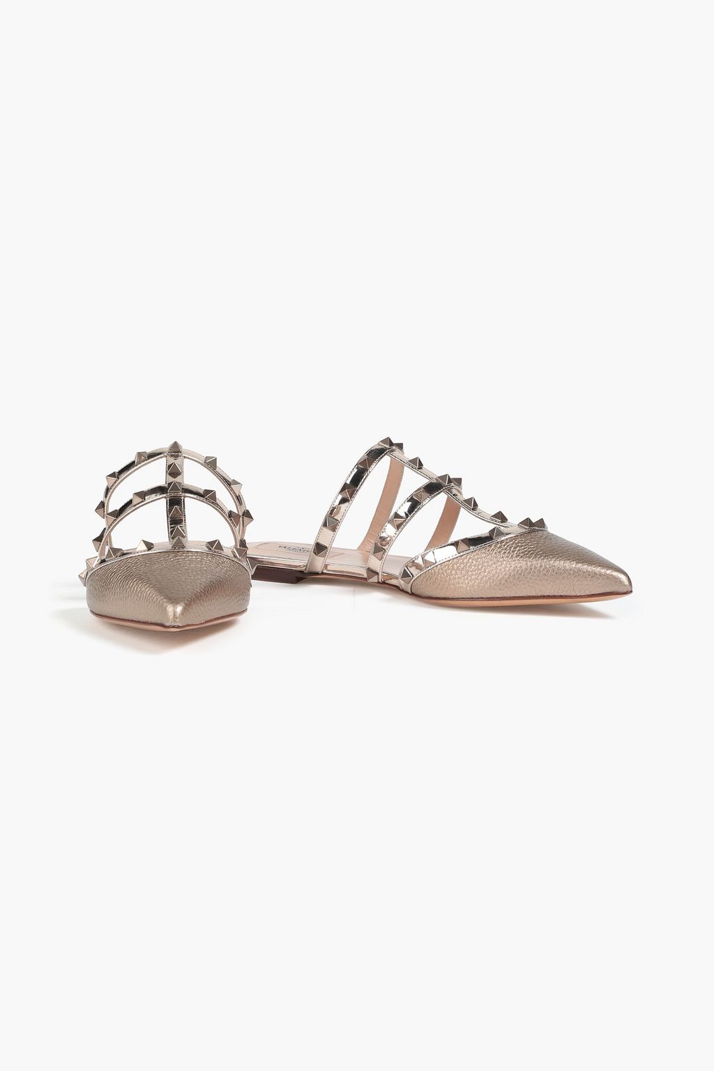 VALENTINO GARAVANI Rockstud metallic pebbled-leather slippers