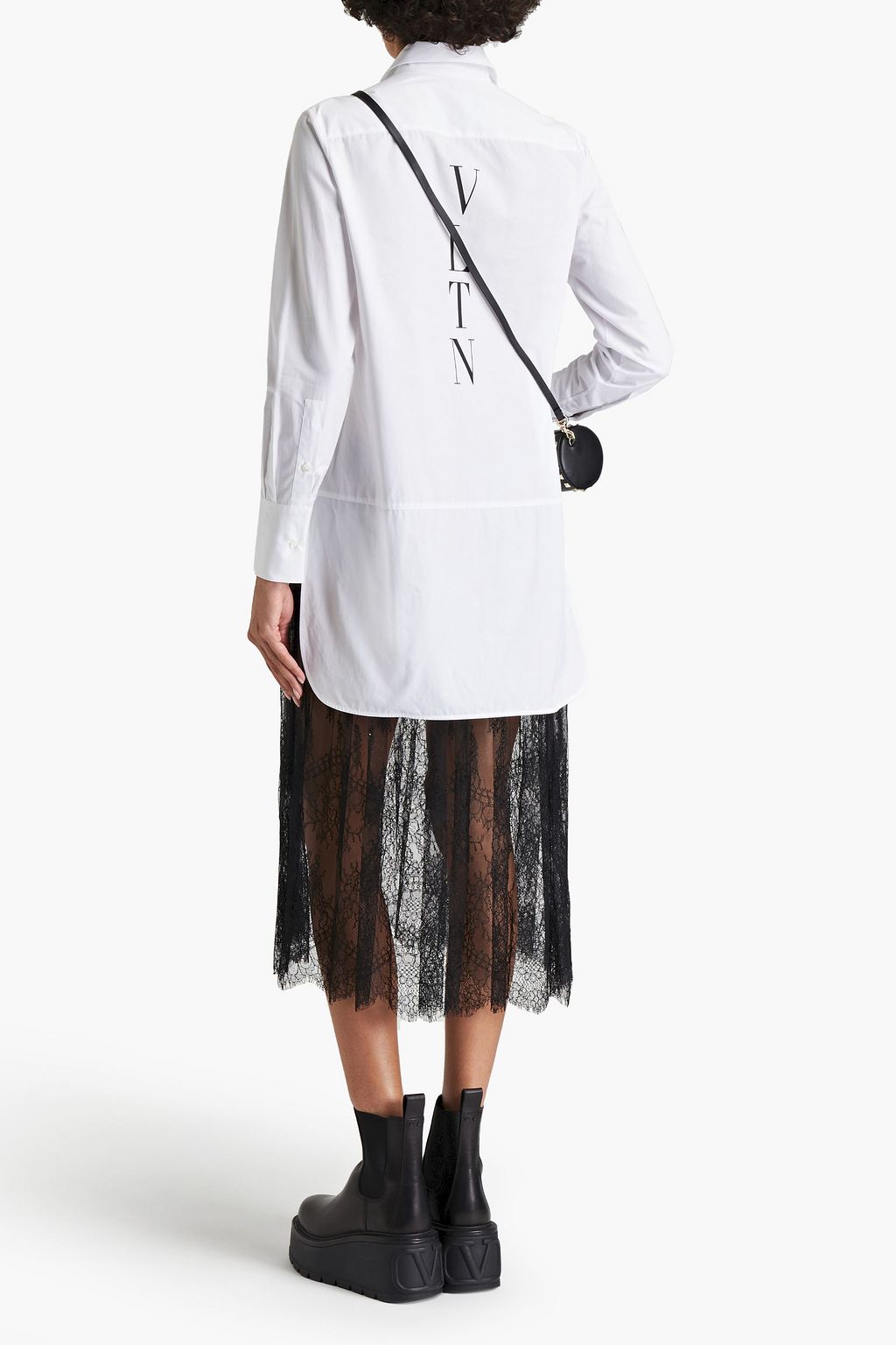 VALENTINO GARAVANI Lace-paneled cotton-poplin midi shirt dress