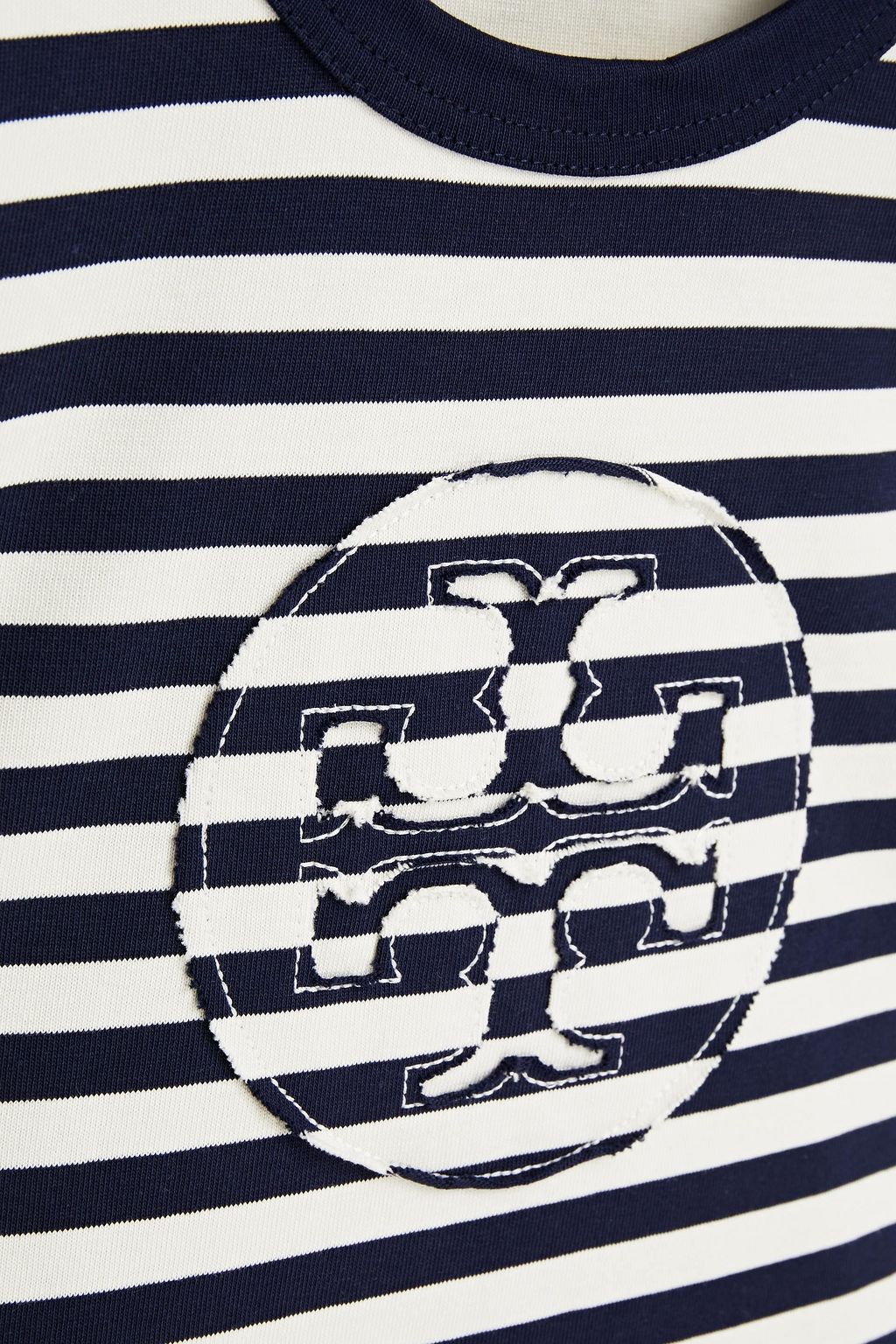 TORY BURCH Appliquéd striped cotton-jersey T-shirt