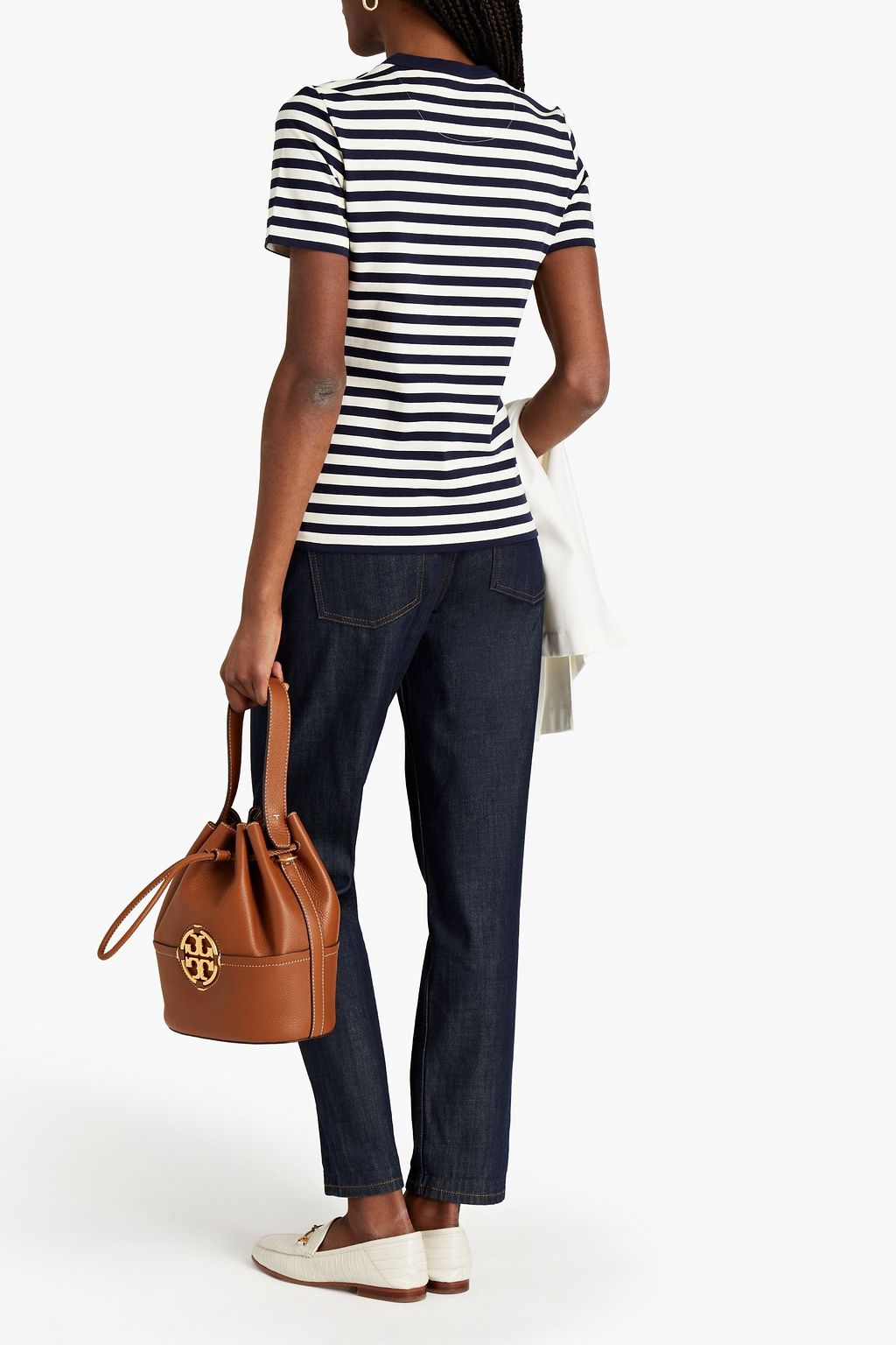 TORY BURCH Appliquéd striped cotton-jersey T-shirt