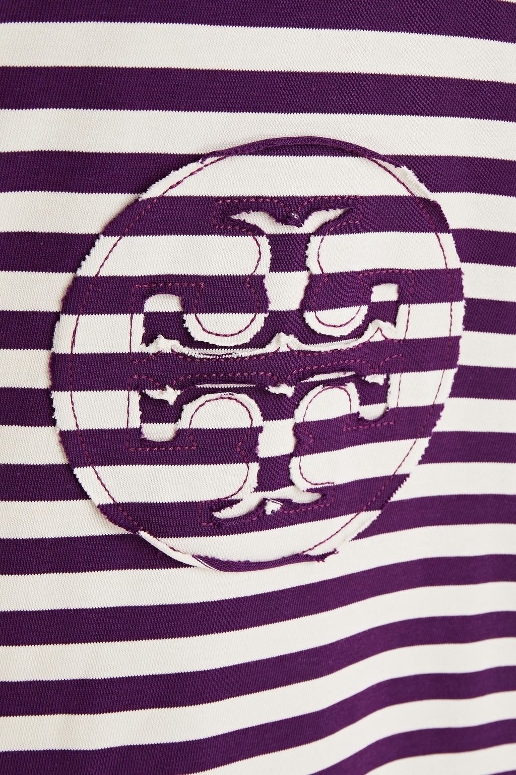 TORY BURCH Appliquéd striped cotton-jersey T-shirt