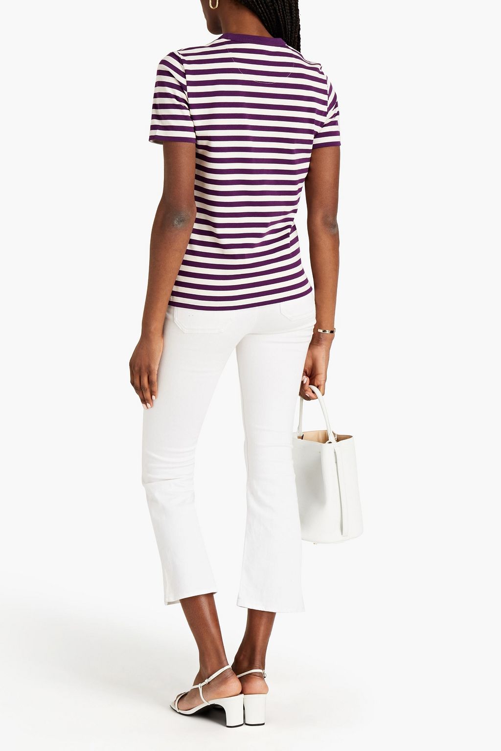 TORY BURCH Appliquéd striped cotton-jersey T-shirt