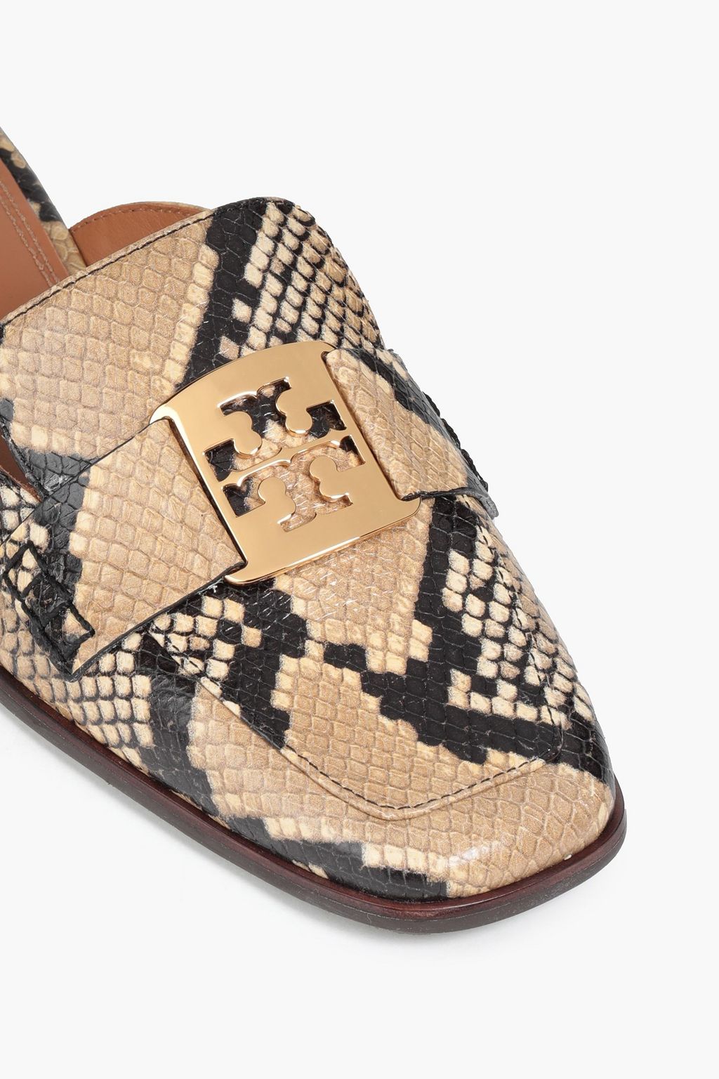 TORY BURCH Georgia embellished snake-effect leather slippers